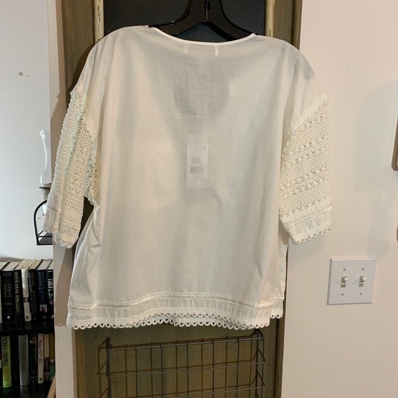 Derek Lam 10 Crosby White Poplin Crochet Sleeve Tassel Top Size 10 - Picture 6 of 7